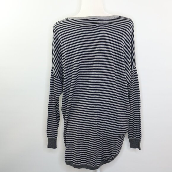 Joie Sweater Black Gray Striped V-Neck Pullover Lightweight Soft - Picture 4 of 10